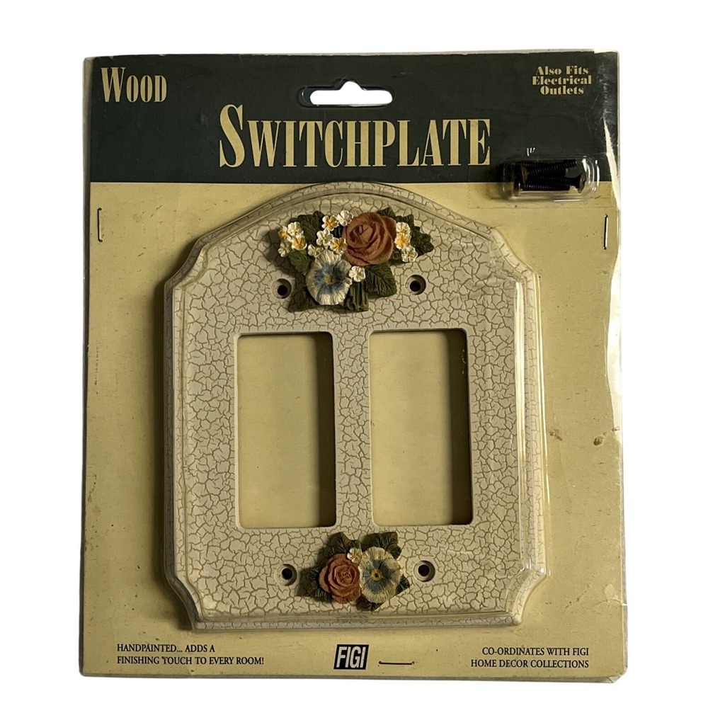 Vintage Figi 1998 Floral Bouquet  Double Rocker Switchplate Wood Garden SRPD-107